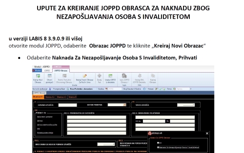 Upute UPUTE ZA KREIRANJE JOPPD OBRASCA ZA OBRAČUN NAKNADE ZA NEZAPOŠLJAVANJE INVALIDA