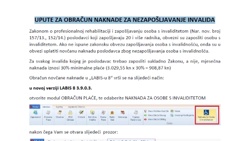 Upute UPUTE ZA OBRAČUN NAKNADE ZA NEZAPOŠLJAVANJE INVALIDA